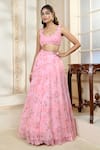 Ariyana By Aza_Pink Modal, Satin, Chiffon Embroidery V-neck Rose Petal Floral Print Lehenga Set _Online_at_Aza_Fashions