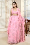 Shop_Ariyana By Aza_Pink Modal, Satin, Chiffon Embroidery V-neck Rose Petal Floral Print Lehenga Set _Online_at_Aza_Fashions