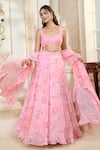 Buy_Ariyana By Aza_Pink Modal, Satin, Chiffon Embroidery V-neck Rose Petal Floral Print Lehenga Set 