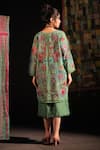 Shop_Capisvirleo_Green Linen Embroidery Open Neck Ramola Thread Floral Jacket _at_Aza_Fashions