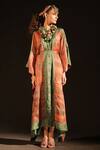 Buy_Capisvirleo_Green Silk Round Neck Zoya Ombre Kaftan With Belt _at_Aza_Fashions