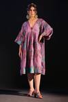 Buy_Capisvirleo_Purple Habutai Silk Embroidered Resham V Neck Mehrooz Gathered Dress  _at_Aza_Fashions