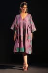 Buy_Capisvirleo_Purple Habutai Silk Embroidered Resham V Neck Mehrooz Gathered Dress  _Online_at_Aza_Fashions