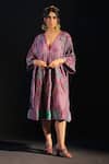 Shop_Capisvirleo_Purple Habutai Silk Embroidered Resham V Neck Mehrooz Gathered Dress  _Online_at_Aza_Fashions