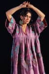 Capisvirleo_Purple Habutai Silk Embroidered Resham V Neck Mehrooz Gathered Dress  _at_Aza_Fashions