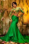 Buy_Aayushi Maniar_Green Blouse Upada Silk Hand Embroidery Floral Brahma Kamal With Draped Skirt _at_Aza_Fashions