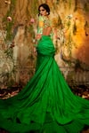 Shop_Aayushi Maniar_Green Blouse Upada Silk Hand Embroidery Floral Brahma Kamal With Draped Skirt _at_Aza_Fashions