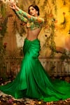 Buy_Aayushi Maniar_Green Blouse Upada Silk Hand Embroidery Floral Brahma Kamal With Draped Skirt _Online_at_Aza_Fashions