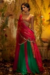 Buy_Aayushi Maniar_Green Lehenga Crepe Silk Hand Embroidery Draupadi Draped Blouse Set _Online_at_Aza_Fashions