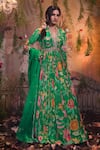 Aayushi Maniar_Green Anarkali Crepe Silk Printed And Tulsi Pleated With Dupatta _Online_at_Aza_Fashions