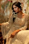 Buy_Aayushi Maniar_Ivory Lehenga Georgette Crepe Hand Embroidery Pearls Chandini Cape Set _Online_at_Aza_Fashions