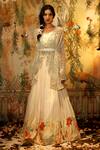 Shop_Aayushi Maniar_Ivory Lehenga Georgette Crepe Hand Embroidery Pearls Chandini Cape Set _Online_at_Aza_Fashions