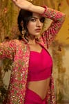 Shop_Aayushi Maniar_Pink Skirt Crepe Silk Hand Embroidery Floral Blouse Kaamini Jacket Set _Online_at_Aza_Fashions