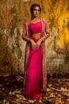 Aayushi Maniar_Pink Skirt Crepe Silk Hand Embroidery Floral Blouse Kaamini Jacket Set _at_Aza_Fashions