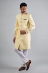 Buy_Spring Break_Cream Cotton, Silk Embroidery Linen Sherwani Set _at_Aza_Fashions