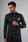 Buy_Spring Break_Blue Dupion Silk Embroidered Solid Button Down Sherwani Set_Online_at_Aza_Fashions