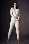 Buy_Chisel by Meghna Ramrakhiya_White Stretchable Net Hand Embellished Swarovski Bodycon Jumpsuit  _at_Aza_Fashions