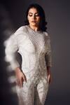 Chisel by Meghna Ramrakhiya_White Stretchable Net Hand Embellished Swarovski Bodycon Jumpsuit  _Online_at_Aza_Fashions