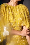 Chisel by Meghna Ramrakhiya_Yellow Stretchable Net Hand Embellished Sequins Bodycon Cape Gown  _Online_at_Aza_Fashions