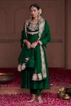 Buy_Pink City by Sarika_Emerald Green Silk Chanderi Embellished Lotus Anarkali Pant Set _at_Aza_Fashions