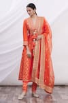 Buy_Gopi Vaid_Orange Anarkali Silk Brocade Embroidery V Neck Kurta Set _at_Aza_Fashions