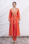 Buy_Gopi Vaid_Orange Anarkali Silk Brocade Embroidery V Neck Kurta Set _Online_at_Aza_Fashions