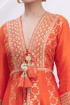 Buy_Gopi Vaid_Orange Anarkali Silk Brocade Embroidery V Neck Kurta Set 