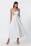 Buy_Saaksha & Kinni_White Cotton Embroidery Sweetheart Neck Summer Dress With Mirror And Thread Work _at_Aza_Fashions