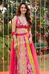 Buy_Sawan Gandhi_Multi Color Raw Silk V Neck Embroidered Bridal Lehenga Set  _at_Aza_Fashions