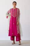 Buy_Devnaagri_Fuchsia Chanderi Embroidered Zari Keyhole Kurta Palazzo Set _at_Aza_Fashions