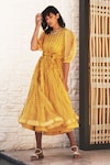 Buy_Vidhi Wadhwani_Yellow Silk Organza Round Applique Dress _at_Aza_Fashions