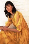 Shop_Vidhi Wadhwani_Yellow Silk Organza Round Applique Dress _at_Aza_Fashions