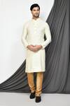 Buy_Aryavir Malhotra_Cream Kurta Poly Cotton Paisley Pattern Set _at_Aza_Fashions