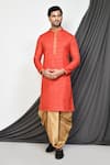 Buy_Aryavir Malhotra_Red Kurta Cotton Plain Straight With Dhoti Pant _at_Aza_Fashions