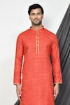 Buy_Aryavir Malhotra_Red Kurta Cotton Plain Straight With Dhoti Pant _Online_at_Aza_Fashions