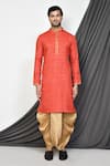 Shop_Aryavir Malhotra_Red Kurta Cotton Plain Straight With Dhoti Pant _Online_at_Aza_Fashions