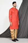 Aryavir Malhotra_Red Kurta Cotton Plain Straight With Dhoti Pant _at_Aza_Fashions