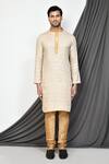 Shop_Aryavir Malhotra_Cream Kurta Cotton Plain Straight Set _Online_at_Aza_Fashions