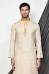 Buy_Aryavir Malhotra_Cream Kurta Cotton Plain Straight With Dhoti Pant _Online_at_Aza_Fashions