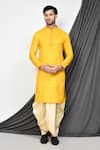 Buy_Aryavir Malhotra_Yellow Kurta Cotton Plain Straight With Cream Dhoti Pant _at_Aza_Fashions