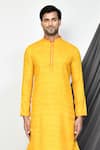 Buy_Aryavir Malhotra_Yellow Kurta Cotton Plain Straight With Cream Dhoti Pant _Online_at_Aza_Fashions