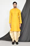 Shop_Aryavir Malhotra_Yellow Kurta Cotton Plain Straight With Cream Dhoti Pant _Online_at_Aza_Fashions