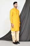 Aryavir Malhotra_Yellow Kurta Cotton Plain Straight With Cream Dhoti Pant _at_Aza_Fashions