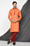 Buy_Aryavir Malhotra_Orange Kurta Cotton Plain Straight With Churidar _at_Aza_Fashions