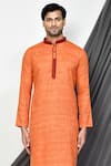 Shop_Aryavir Malhotra_Orange Kurta Cotton Plain Straight With Churidar _Online_at_Aza_Fashions