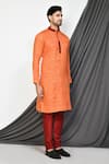 Buy_Aryavir Malhotra_Orange Kurta Cotton Plain Straight With Churidar 