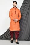 Buy_Aryavir Malhotra_Orange Kurta Cotton Plain Straight With Maroon Patiala Pant _at_Aza_Fashions