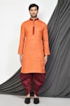 Aryavir Malhotra_Orange Kurta Cotton Plain Straight With Maroon Patiala Pant _Online_at_Aza_Fashions