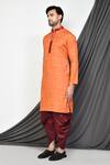 Shop_Aryavir Malhotra_Orange Kurta Cotton Plain Straight With Maroon Patiala Pant _Online_at_Aza_Fashions