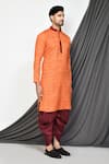 Aryavir Malhotra_Orange Kurta Cotton Plain Straight With Maroon Patiala Pant _at_Aza_Fashions